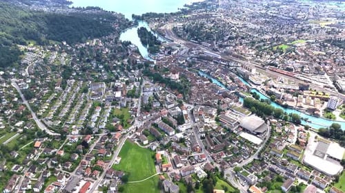 Landscape And Cities Near Lake Thun, Switzerland