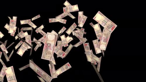 Money Explosion - 1000 Indian Rupee Bills - II - Transition Blast From Left - Alpha Channel - 4K