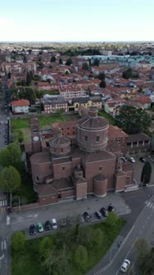 Aerial View of Italian Town with Iconic Church