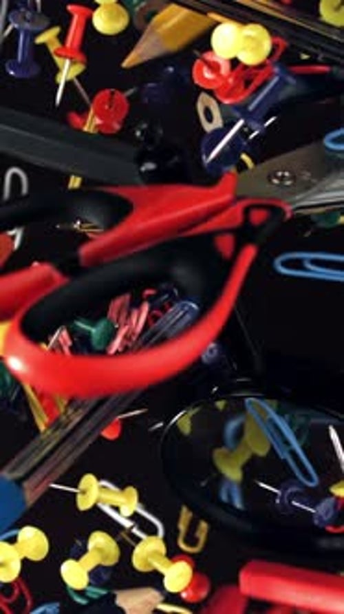 Different School Tools Fly Up and Down Back to School Filmed on a Highspeed Camera at 1000 Fps