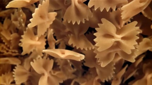 Farfale Pasta Flies in and Falls Filmed on a Highspeed Camera at 1000 Fps