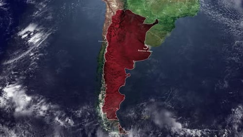 Modern Satellite Map with Argentina Highlight and City Labels