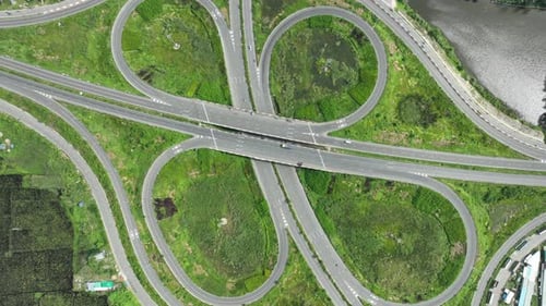 Aerial hyperlapse of Bhanga four circle, a complex road intersection in Faridpur, Bangladesh.