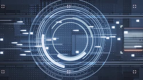 Fondo del circuito tecnológico y círculos del HUD