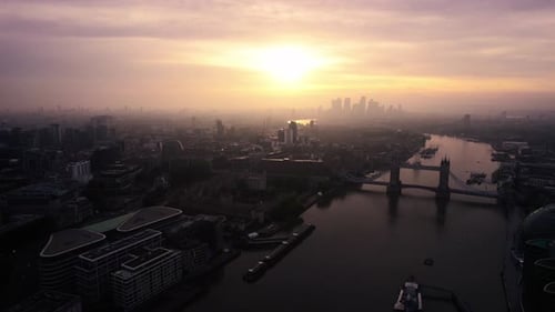 Golden Sunset Over the River Thames and Tower Bridge Skyline