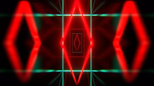 Red And Turquoise Corridor With Neon Frames Background Vj Loop I 4K
