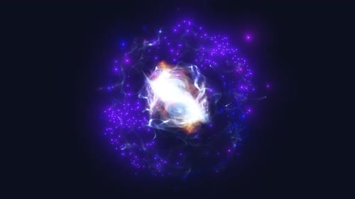 Spinning purple energy sphere digital atom hi-tech ball futuristic magic circle glowing bright force