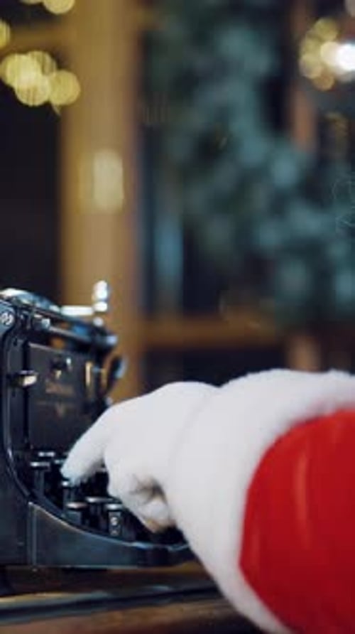 Santa Typing on Vintage Typewriter, Festive Christmas Scene