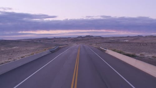 Utah Circa-2020. Stabilized Driving of Road at Sunrise. with Cineflex