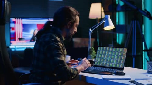 Freelancer Sighing in Frustration After Seeing Market Shares Plummeting