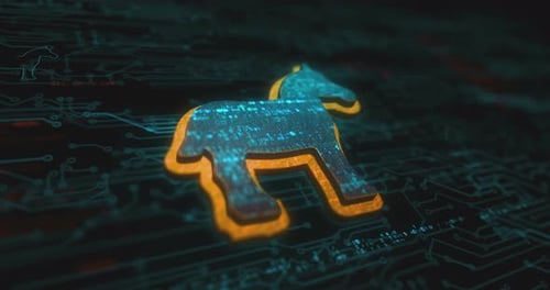 Futuristic Trojan Horse Digital Security Threat Animation