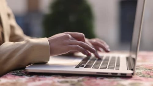 Social Network Freelancer Working Keyboard in Cafe