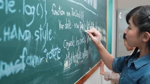 Skilled asian girl writing engineering prompt and programing system. Pedagogy.