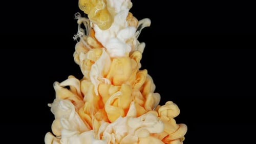 Yellow White Ink Paint Top View Blending in the Water in Slow Motion Ink Liquid Underwater on Black