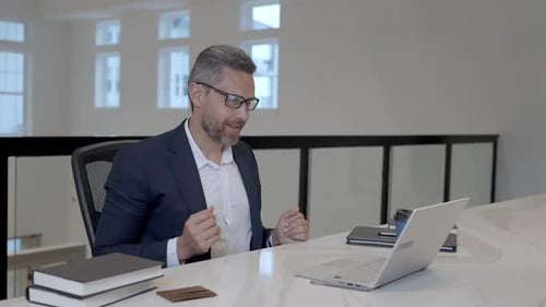 Office Worker Chatting Businessman Chatting Online Meeting Video Call Business Man Chatting Video