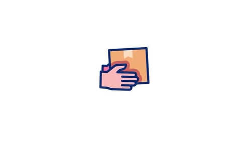 Animated Flat Design Icon of Hand Holding Delivery Box