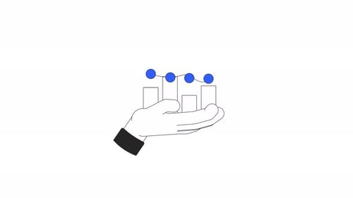 Hand holding analytics bar graph dots 2D animation