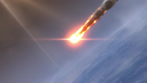Fiery Meteor Entering Earth's Atmosphere Animation