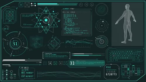 Animiertes Hightech-Dashboard mit einem 3D-Scan eines menschlichen Körpers
