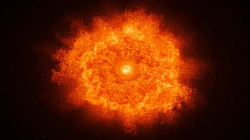Wide Circular Explosion Of Orange Fire Expanding