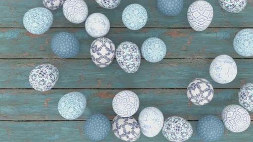 Colorful Decorated Easter Eggs Creating Frame Border on Rustic