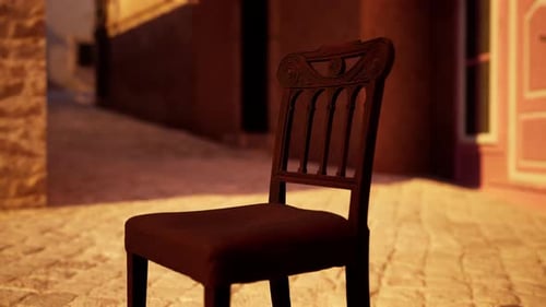 Elegant Wooden Chair in Old City Alley
