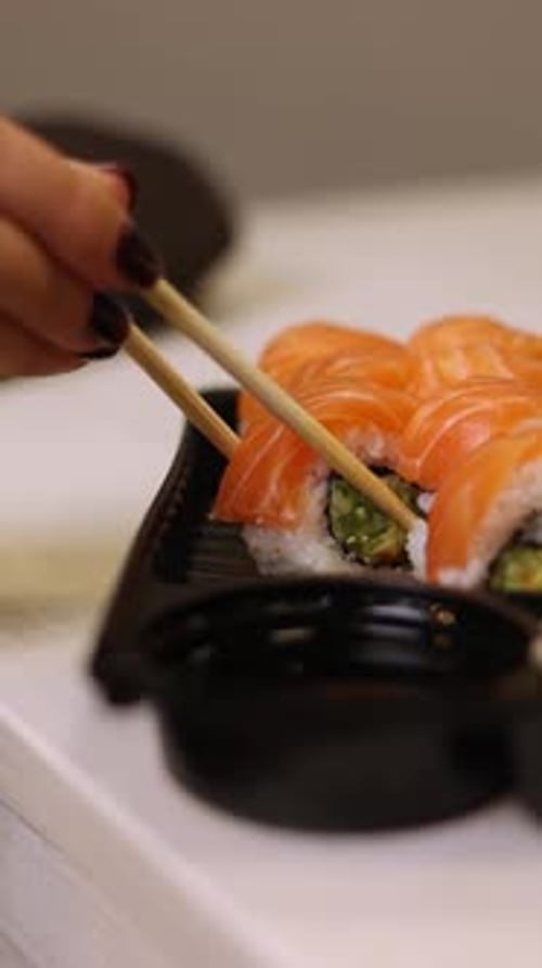set of sushi rolls overhead view