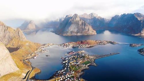 Aerial view of lofoten islands and mountains, Norway.