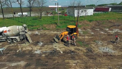 Drone view of construction site. Aerial drone footage of construction site