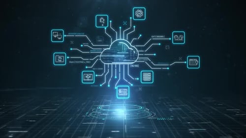 Futuristic Cloud Network Connection With Flowing Digital Data