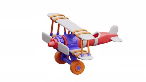 3d Airplane Biplane Toy Cartoon Propeller