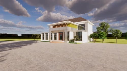 Rotating 3D Render of a Modern House Exterior