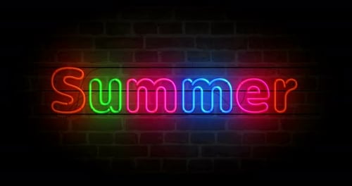 Summer neon on brick wall loop