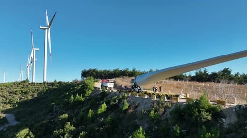 Aerial View Of Moving A Wind Turbine Blade