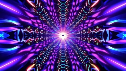 Boucle de tunnel kaléidoscopique abstraite avec centre lumineux et V