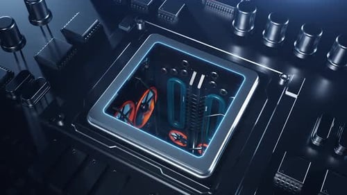 Ein leistungsstarker Prozessor auf einer Leiterplatte mit Augmented-Reality-Effekt in der CPU
