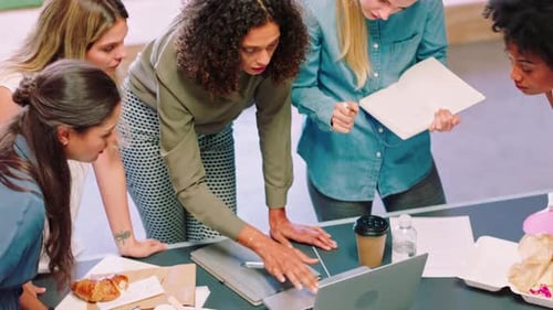 Startup marketing, businesspeople or women planning with laptop writing for digital data