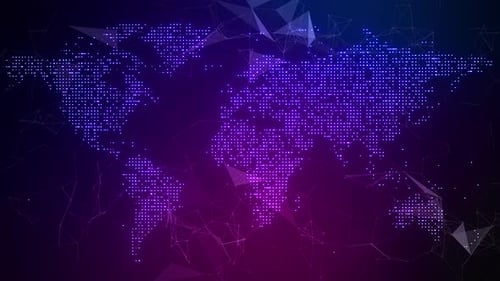 Animated Digital World Map with Global Network Connection