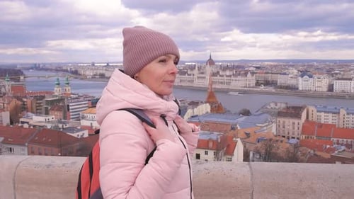 Woman Traveler By Budapest Riverside