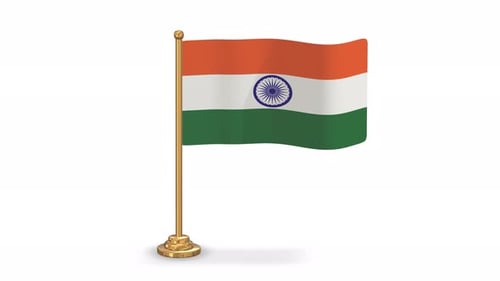 Realistic 3D Indian Flag Waving on Golden Desk Pole
