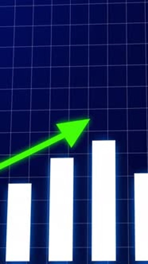 Growing Bar Chart with Upward Green Arrow on Grid Background