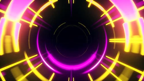 Yellow and Pink Futuristic Science Fiction Warp Tunnel with Particle Grid 3D rendering hi-tech motio