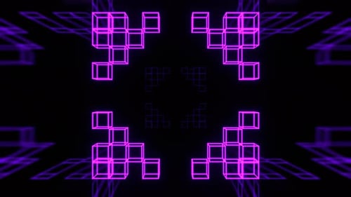 Turquoise And Purple Neon Flashing Geometric Cube Patterns Background Vj Loop In 4K