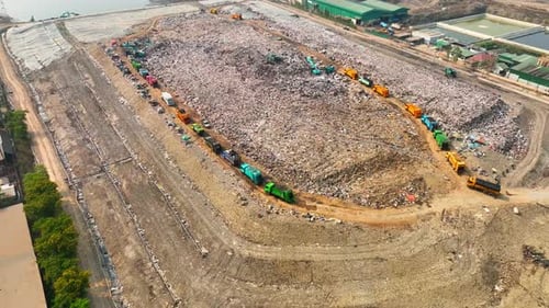 Garbage piles in landfills From an aerial view, Drone