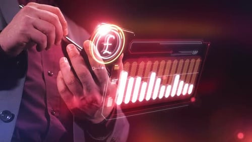 A Man With A Smartphone And A Stylus Monitors The Fall Of The Pound Sterling