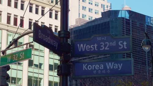 Broadway and Korea Way Street Signs in Midtown NYC
