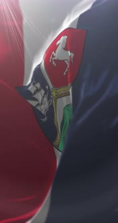 Realistic Waving Flag with Crest in Vertical Orientation