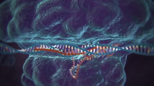 Vibrant DNA double helix structure in futuristic scientific illustration