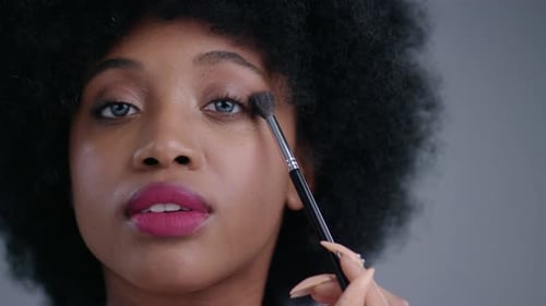 CloseUp of the Intricate Makeup Application Process Using a Brush and Palette Tool