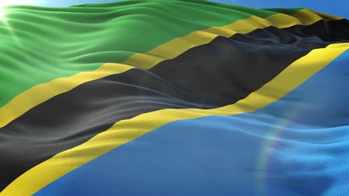 Waving Tanzania Flag Loop Animation with Realistic Fabric Texture